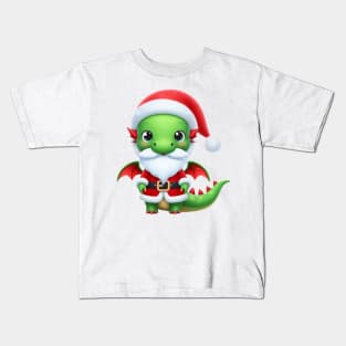 Cute green Santa dragon Kids T-Shirt